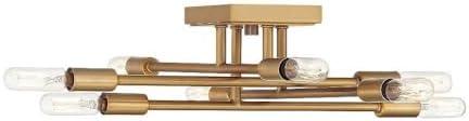 Warm Brass and Glass 8-Light Semi-Flush Mount Ceiling Fixture