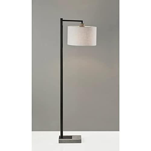 Industrial Arc White Textured Fabric Floor Lamp with Cement Base