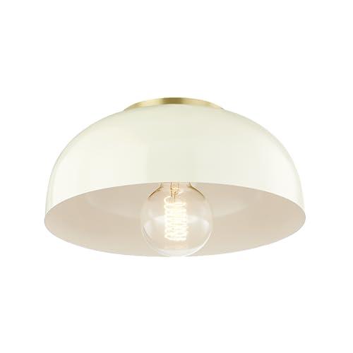 Avery Cream Metal Shade 1-Light Semi-Flush Mount in Aged Brass