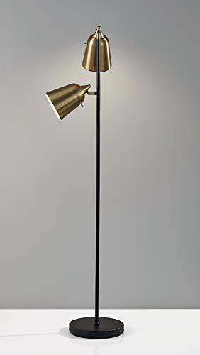 Matte Black and Antique Brass Dual-Head Adjustable Floor Lamp