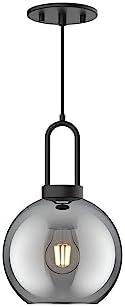 Soji 8 in. 1 Light 60-Watt Matte Black/Smoked Solid Glass Pendant Light