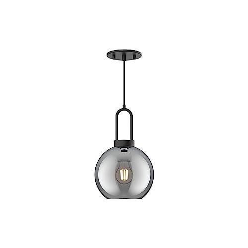 Soji 8 in. 1 Light 60-Watt Matte Black/Smoked Solid Glass Pendant Light