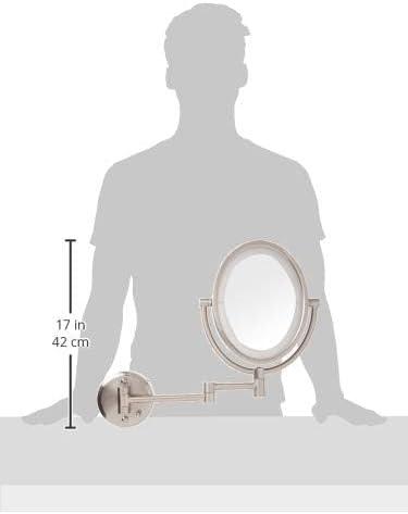 Jerdon 8 inch by 10 inch Oval Wall-Mounted Lighted Makeup Mirror with 10X-1X and 15X Spot Magnification, Nickel Finish, Direct Wire -Model HL9515NLD