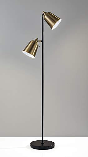 Matte Black and Antique Brass Dual-Head Adjustable Floor Lamp