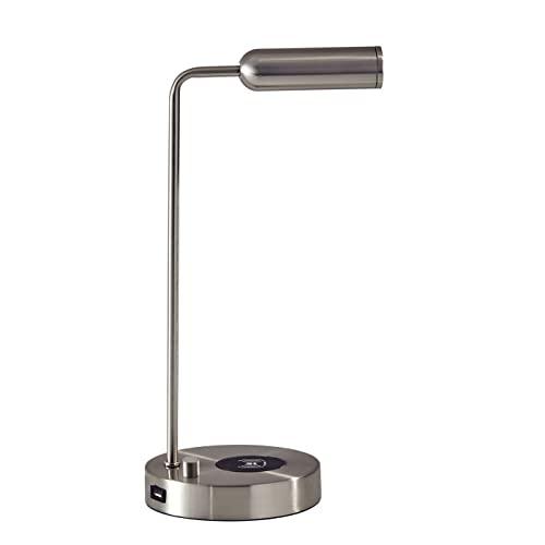 Avon 17" Brushed Steel LED Desk Lamp with USB and Wireless Charging