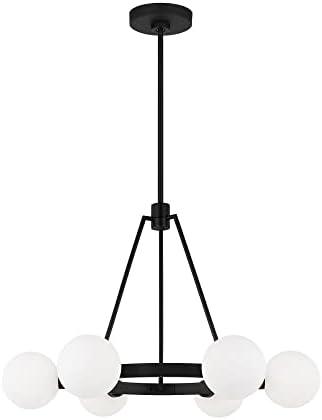 Clybourn 6-Light Midnight Black Chandelier with Milk Glass Shades