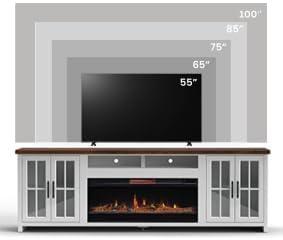 Hampton 97" White Wood Fireplace TV Stand with Cabinets