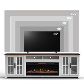 Hampton 97" White Wood Fireplace TV Stand with Cabinets