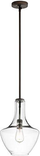 KICHLER Everly 15.25 in. 1-Light Olde Bronze Transitional Shaded Kitchen Bell Pendant Hanging Light with Clear Glass