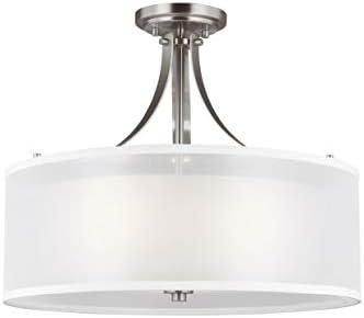 Elmwood Park 19" Brushed Nickel Semi-Flush Mount with Satin Etched Glass Shade