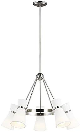 Elegant Brushed Nickel 5-Light Chandelier with White Linen Shade