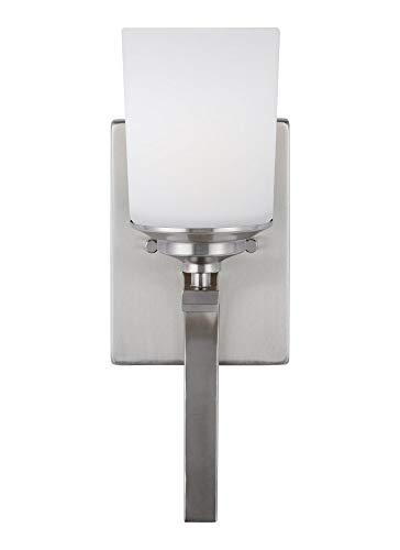 Generation Lighting 4130701-962 Kemal Etched/White Glass Cylinder Torchiere Wall Sconce Lighting Fixture, 1-Light 75 Watt, 15" H x 5" W, Brushed Nickel