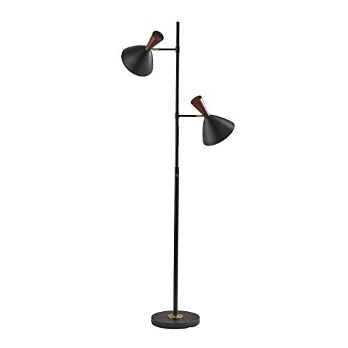 Mid-Century Modern Black and Walnut Adjustable Floor Lamp