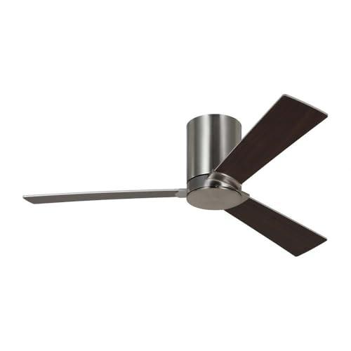 Rozzen 44 in. Modern Hugger Brushed Steel Ceiling Fan with Silver/American Walnut Blades, DC Motor and Remote