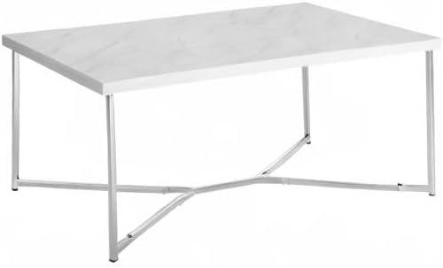 42" Rectangular Coffee Table in White Faux Marble with Chrome Metal Base