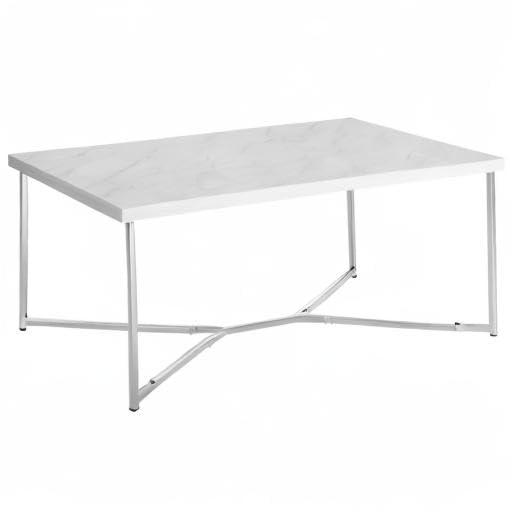 42" Rectangular Coffee Table in White Faux Marble with Chrome Metal Base