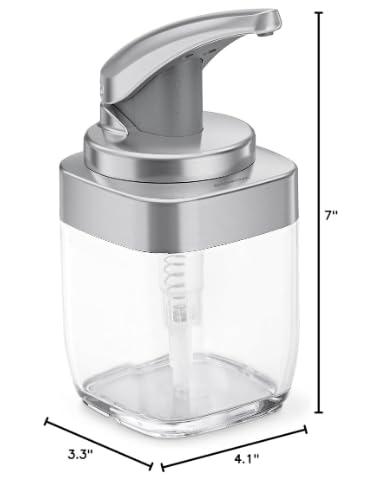 simplehuman 15oz Square Push Pump - Manual Bathroom Soap Dispenser - Brushed Nickel: Gel Compatible, Hand Washable, Nickel-Plated