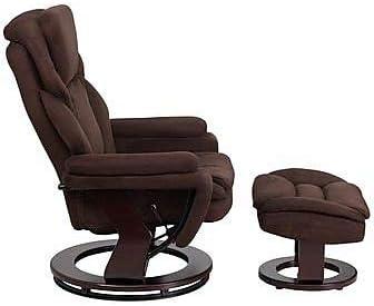 Flash Furniture Contemporary Multi-Position Recliner and Ottoman with Swivel Mahogany Wood Base in Brown Microfiber
