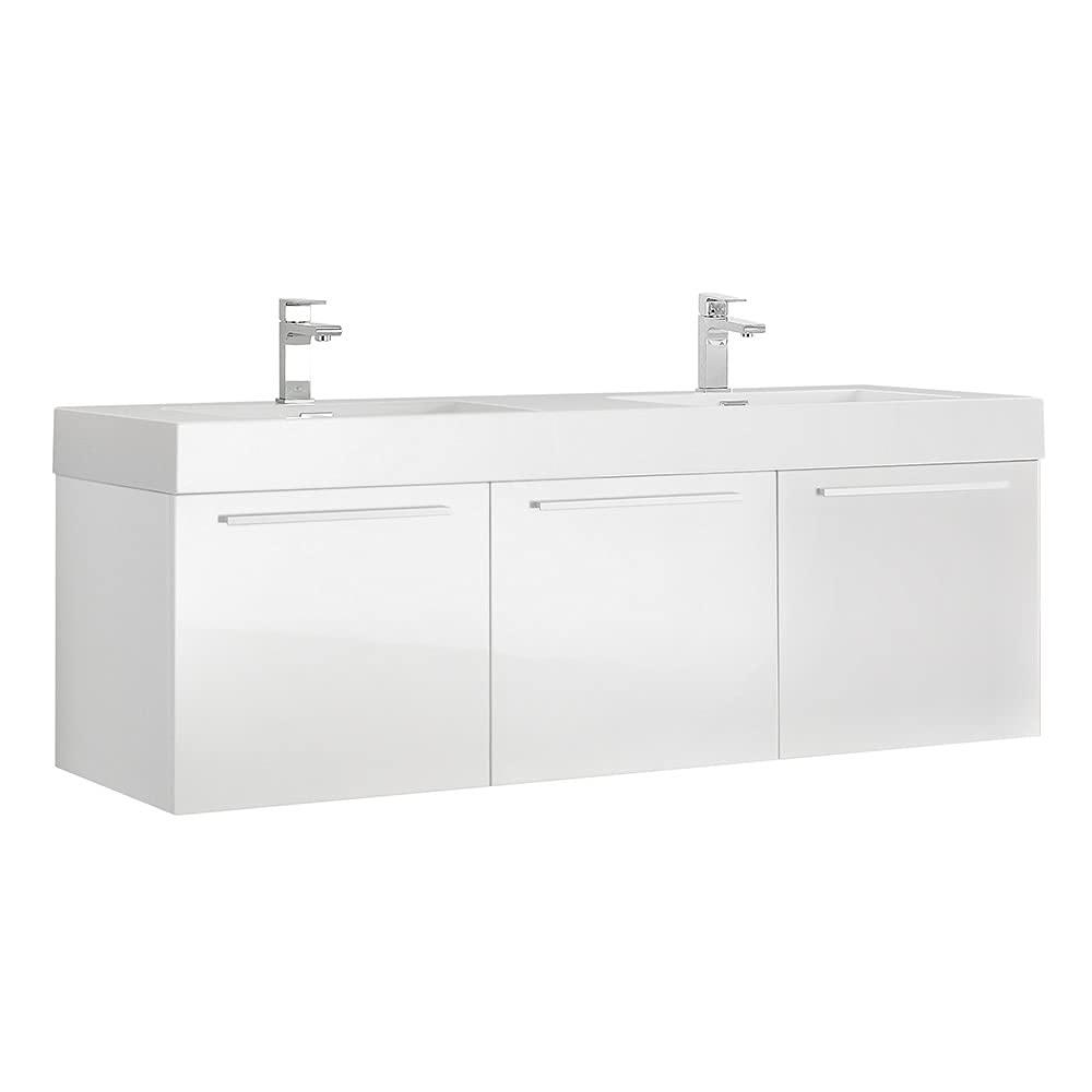 Vista 60'' Wall Mounted Modern Double Bathroom Vanity with Acrylic Vanity Top