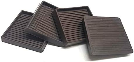 4Pcs Rubber Feet,3x3In Floor Pads for Furniture Legs,Brown Square Rubber Furniture Caster Cups,Ideal Bed Stoppers to Prevent Sliding