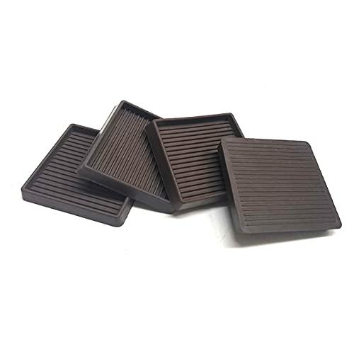 4Pcs Rubber Feet,3x3In Floor Pads for Furniture Legs,Brown Square Rubber Furniture Caster Cups,Ideal Bed Stoppers to Prevent Sliding