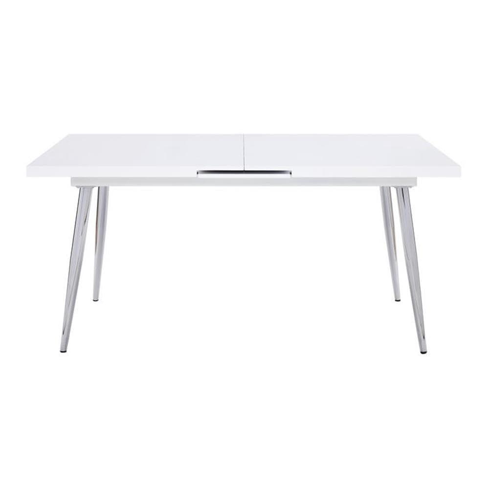 White High Gloss Extendable Dining Table with Chrome Legs
