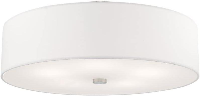 Brushed Nickel 22" Drum Semi-Flush Mount with Off-White Shade