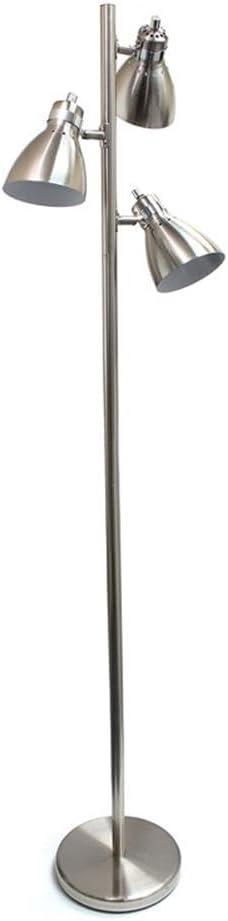 Simple Designs Metal 3-Light Tree Floor Lamp, Brushed Nickel Finish