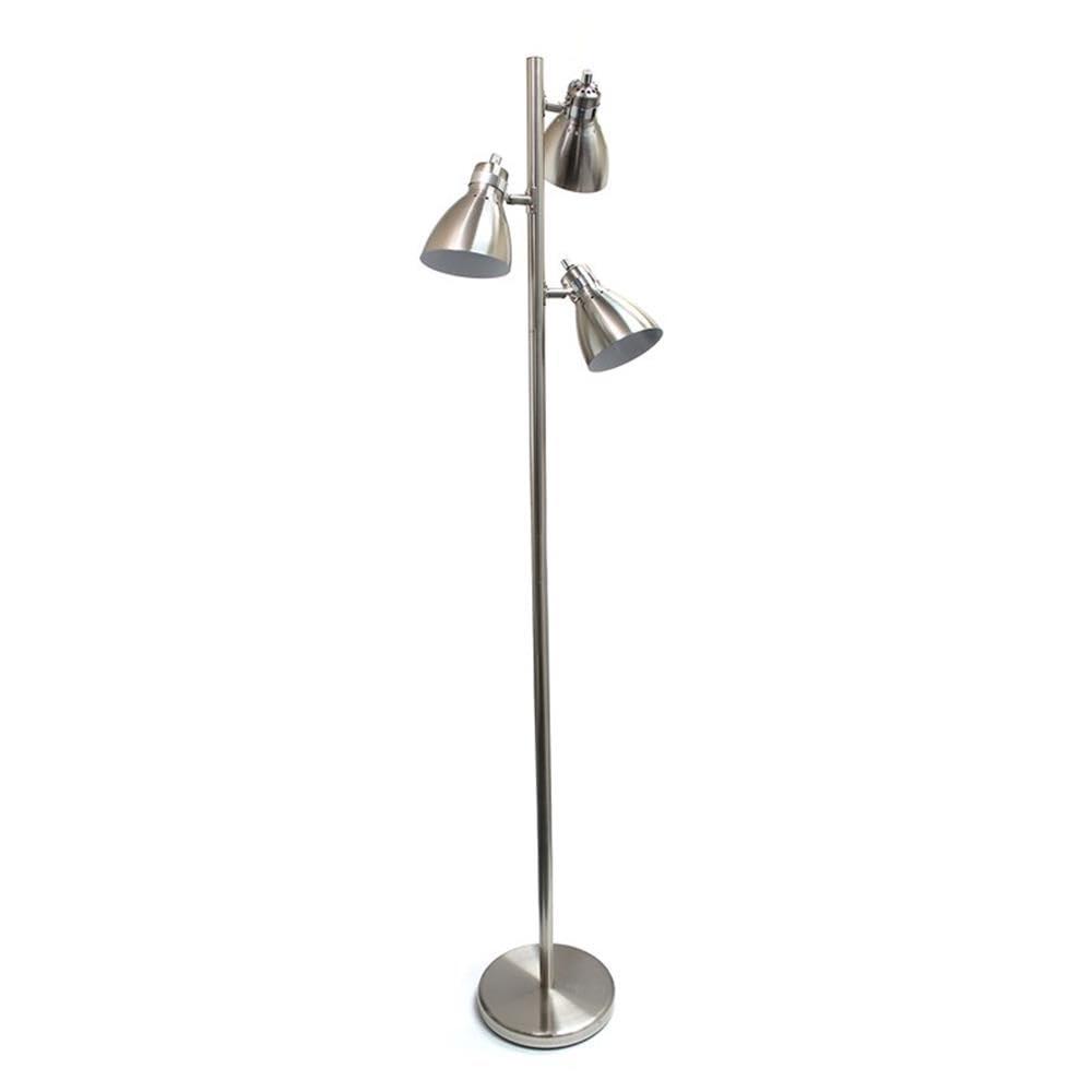 Simple Designs Metal 3-Light Tree Floor Lamp, Brushed Nickel Finish