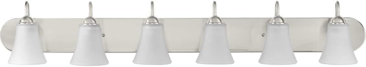 Progress Lighting, Classic Collection, 6-Light Bath, Brushed Nickel, Etched Glass Shades