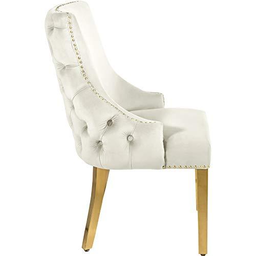 Cream Velvet Upholstered Dining Chair with Gold Metal Legs