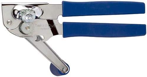 Winco Twist & Out Manual Can Opener with Crank Handle, Chrome Plated with blue Soft Grip Handles, 8.75?