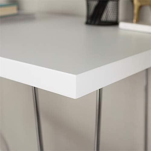 Walker Edison MDF Wood Writing Desk with Chrome Metal Legs in White