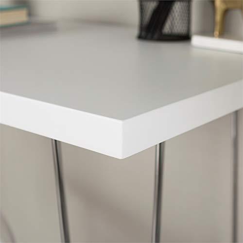 Walker Edison MDF Wood Writing Desk with Chrome Metal Legs in White