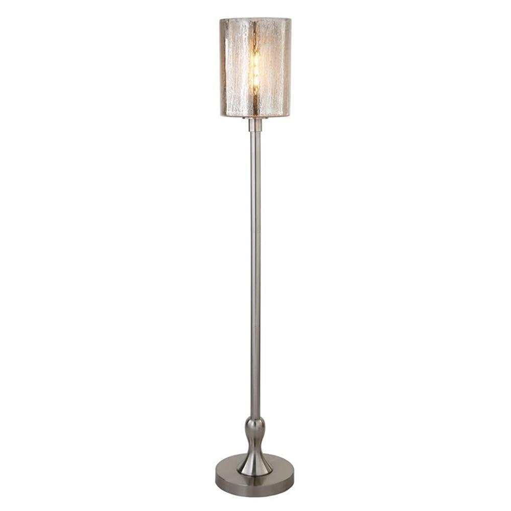 Evelyn&Zoe Numit 68.75" Tall Floor Lamp with Glass Shade, Brushed Nickel/Mercury Glass