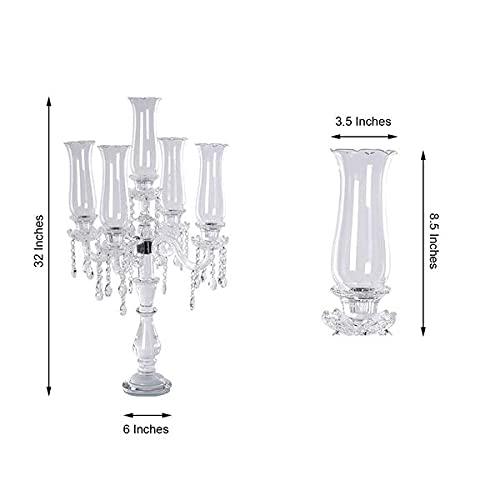 BalsaCircle 32" Clear 5 Arm Crystal Glass Candelabra Hurricane Taper Candle Holder Wedding Party Decorations