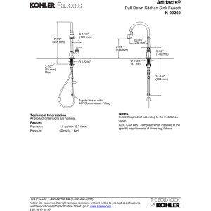 Kohler Artifacts Pull Down Bar Faucet K-99260-2BZ