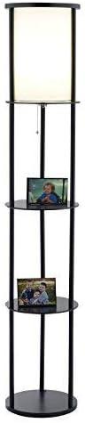 Adesso Stewart Round Shelf Floor Lamp, Black Painted MDF Shelves and Beech Wood Tubes