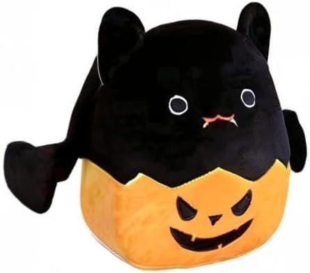 Small Black and Orange Halloween Cow Plush Pillow