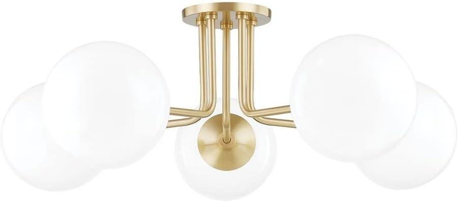 Mitzi Stella 5 - Light Semi-Flush Mount in  Aged Brass White Shade