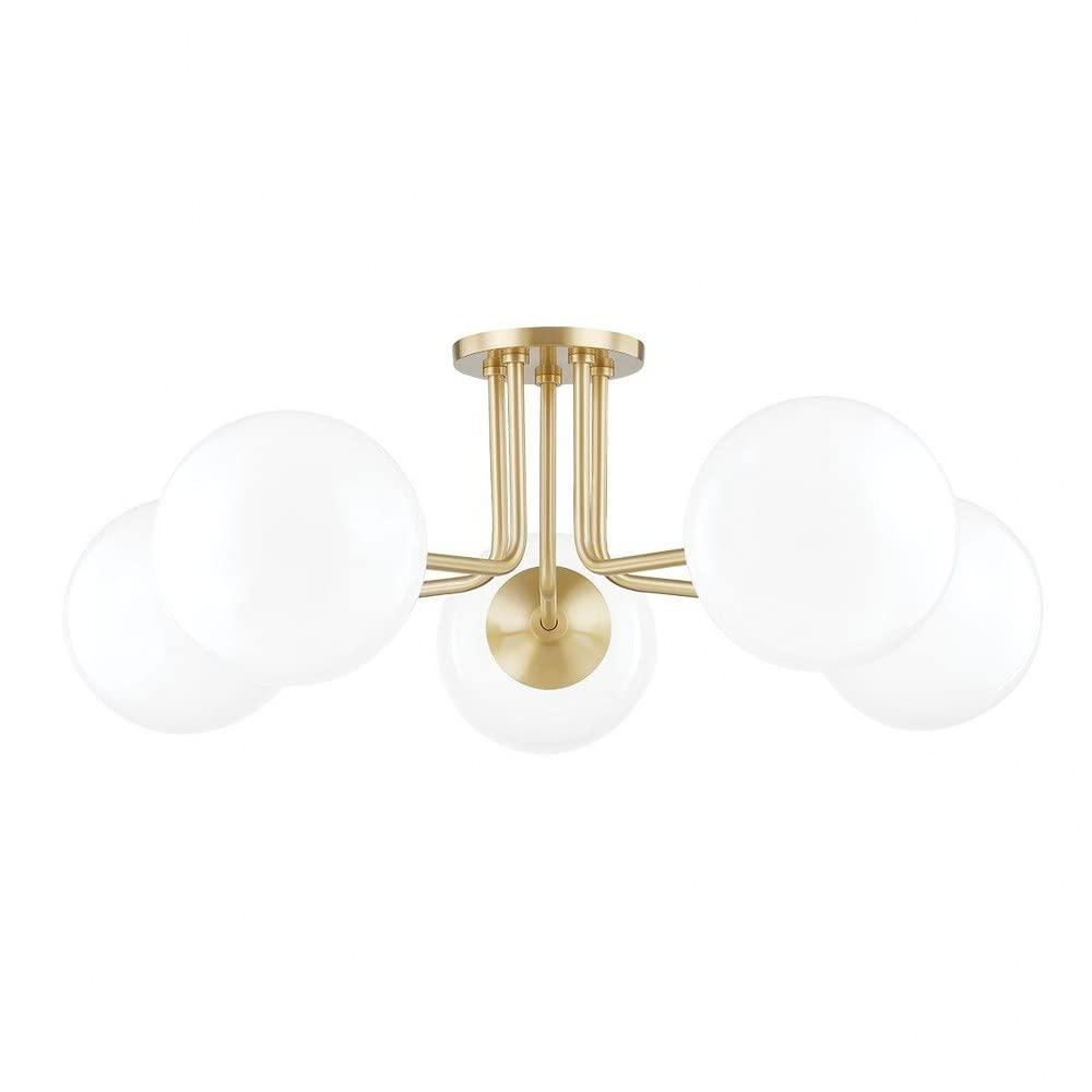 Mitzi Stella 5 - Light Semi-Flush Mount in  Aged Brass White Shade