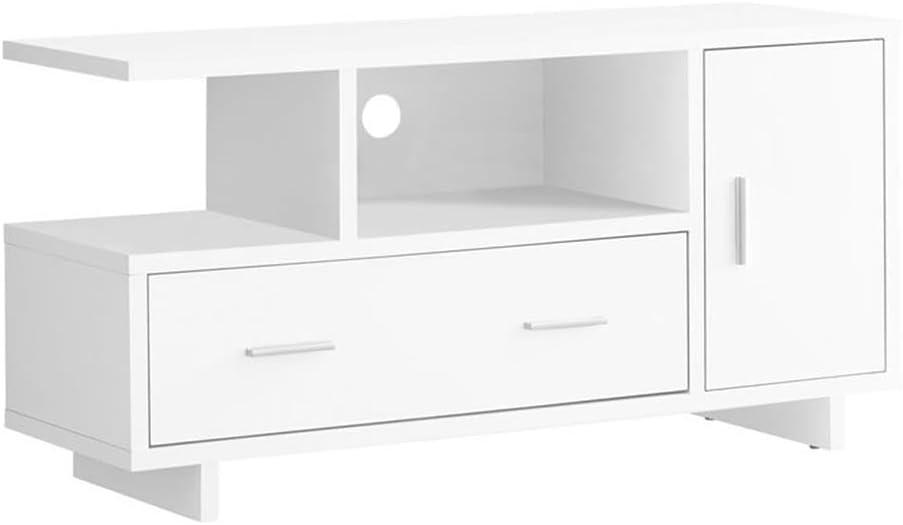 Monarch Specialties Tv Stand 48 Inch Console Media Entertainment Center Storage Cabinet Drawers Laminate White Contemporary Modern