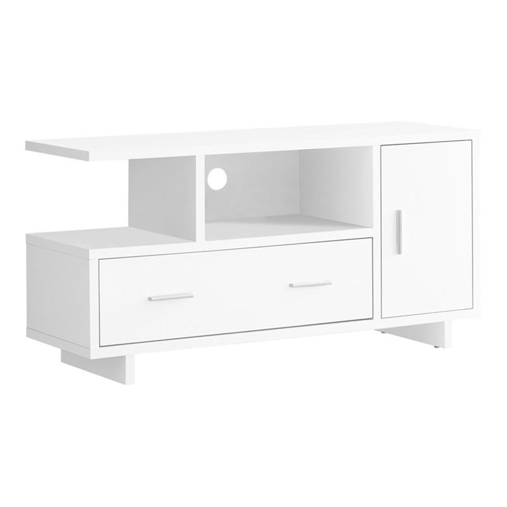 Monarch Specialties Tv Stand 48 Inch Console Media Entertainment Center Storage Cabinet Drawers Laminate White Contemporary Modern