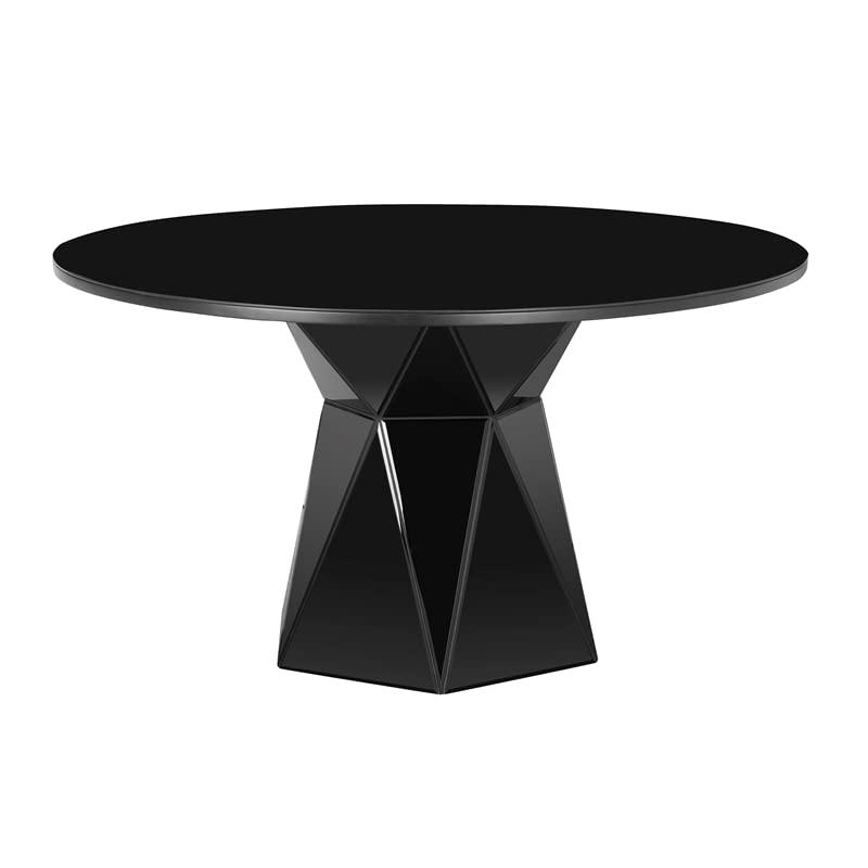 Iris 56" Black Glass and Wood Round Dining Table