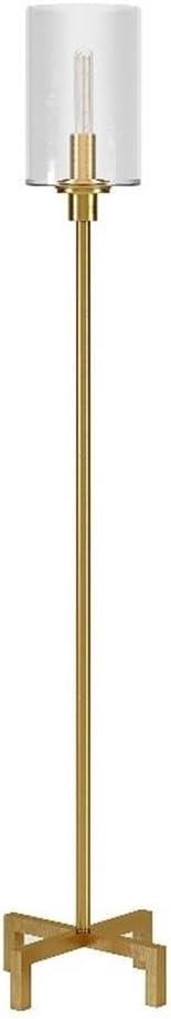 Evelyn&Zoe Panos 66.25" Tall Floor Lamp with Glass Shade, Brass/Clear