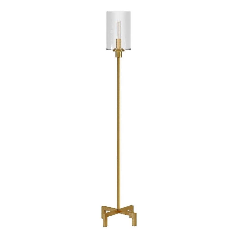 Evelyn&Zoe Panos 66.25" Tall Floor Lamp with Glass Shade, Brass/Clear