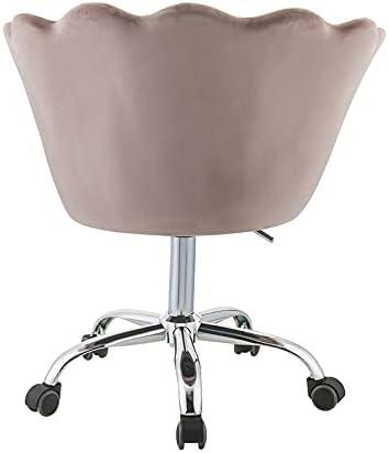 Ergonomic Swivel Armless Office Chair in Pink Velvet and Chrome