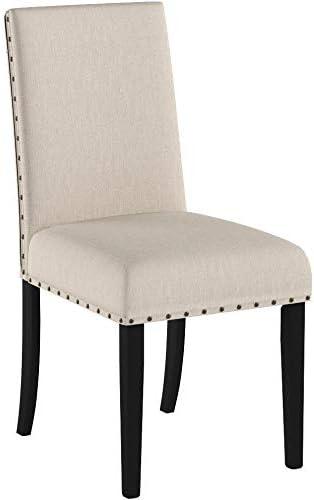 Roundhill Furniture Biony Tan Fabric Dining Chairs with Nailhead Trim, Set of 2