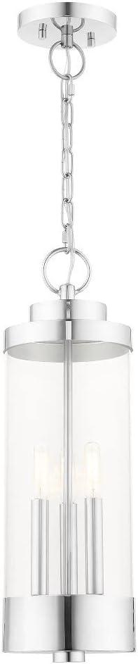 Polished Chrome 3-Light Outdoor Hanging Lantern with Clear Glass