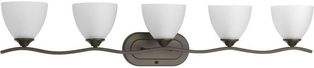 Progress Lighting Laird 5-Light Bath Vanity, Brushed Nickel, Glass Shades, Up/Down Mounting, Damp Rated